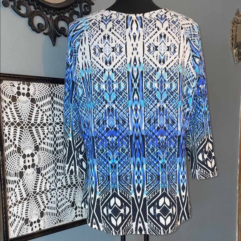 Ruby Rd. Blue and Black Patterned Blouse - Picture 4 of 4